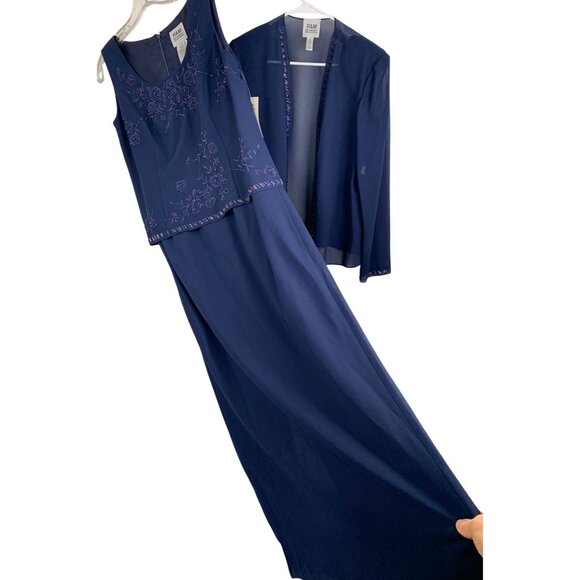 Size 10 R&M Richards 2-Piece Navy Gown & Sheer Jacket Mother of Bride NWT 8555 - Picture 1 of 13
